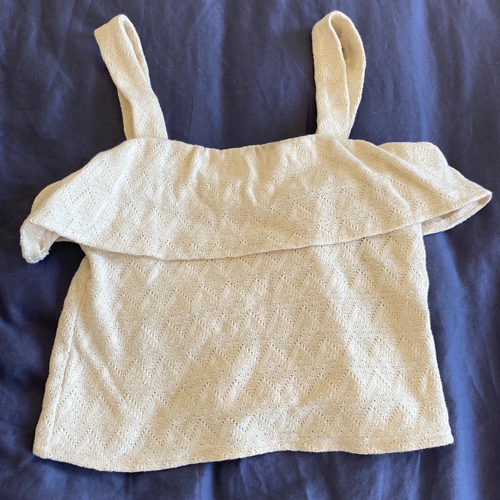 Madewell cream knit ruffled crop top (sz XXS)